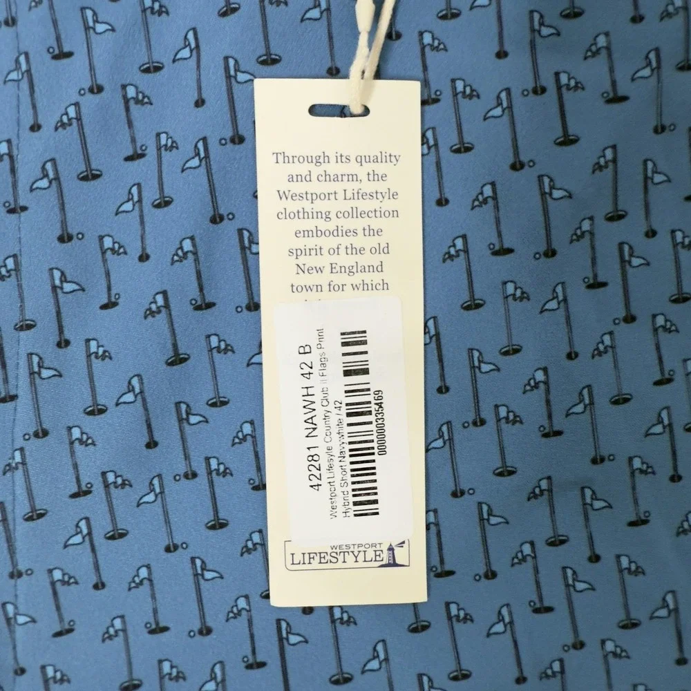 Westport Lifestyle Shorts Mens 42 Blue Golf Flag Print Chino Flat Front